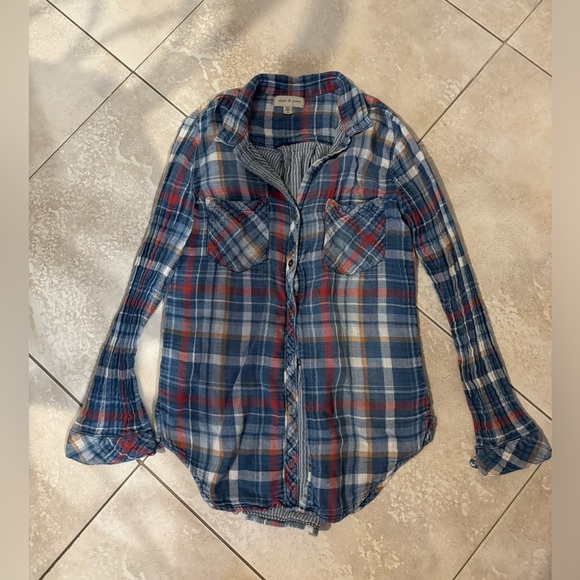 Cloth & Stone x Anthropologie Blue Flannel Button Down Shirt XS Great Condition - Picture 2 of 4